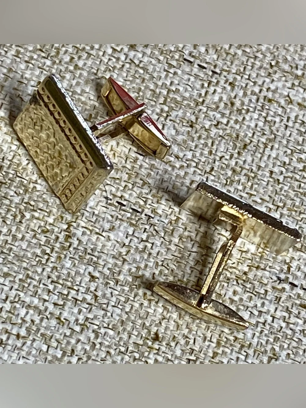 Gold Rectangular Beaded Cufflinks - Men Accessories